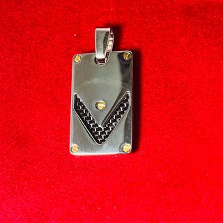 Heren Dogtag Pendant – staal/goud Santos model black carbon.