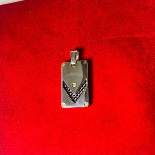 Heren Dogtag Pendant – staal/goud Santos model black carbon.