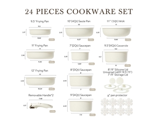 CAROTE 11-delige Potten en Pannen Set - Nonstick - Afneembare Handvatt