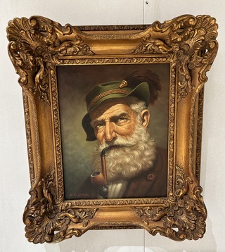 K.E. Gritson - portret man met pijp , Olieverf
