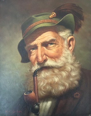K.E. Gritson - portret man met pijp , Olieverf