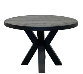 Eettafel rond mangohout 130 cm, Zwart, 2025