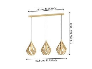 EGLO Hanglamp Carlton, 3-lichts pendellamp E27 fitting L 80,5 cm