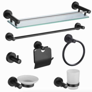 4x Badkamer accessoires set 7-delig zwart Watford