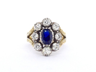 Gouden exclusieve Victoriaanse ring met oud geslepen diamanten en een