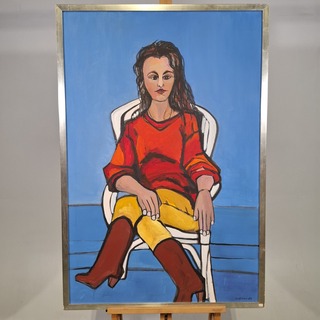 Acryl schilderij, Maya Wildevuur, Zittende vrouw, 1987