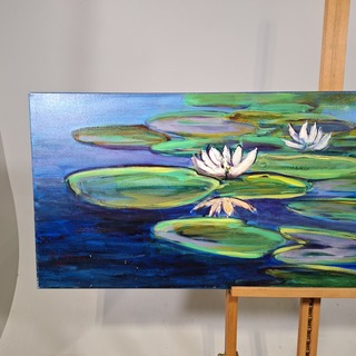 Acryl schilderij, Maya Wildevuur, Waterlelies, 2002