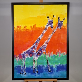 Acryl schilderij, Maya Wildevuur, Giraffe, 1994