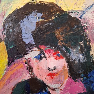 Acryl schilderij, Maya Wildevuur, Liggende vrouw, 1987