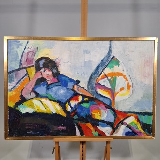 Acryl schilderij, Maya Wildevuur, Liggende vrouw, 1987