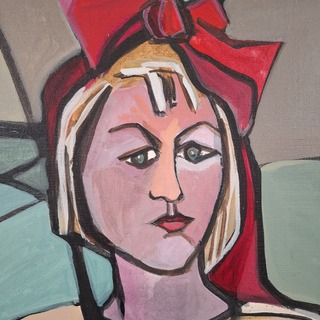 Acryl schilderij, Maya Wildevuur, Zittende vrouw