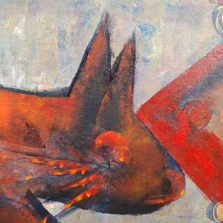 Acryl schilderij, Maya Wildevuur, Poes, 1993