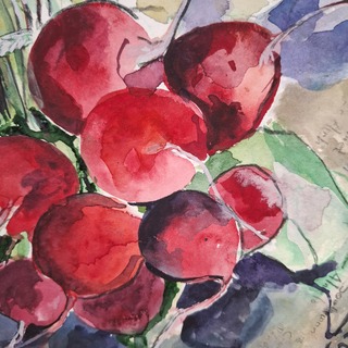 Aquarel, Maya Wildevuur, Bos radijs op krant, 1996