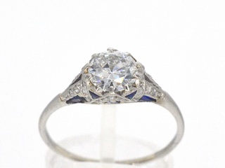 Platinum ring met 1.00 carat diamant en saffieren
