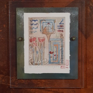 Kunstwerk op metalen plaat, P. Steeg / R. V.d. Dirks, Hoorndrager 2/5,