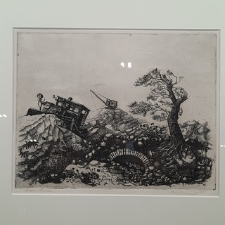 Schilderij, E. Clement, Boom + Bulldozer