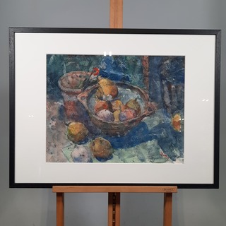 Aquarel, J. V.d. Veer, Stilleven met fruit, 1967