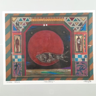 Kunstwerk in lijst, Eric Toebosc, Mixed media Ichtus, 1995
