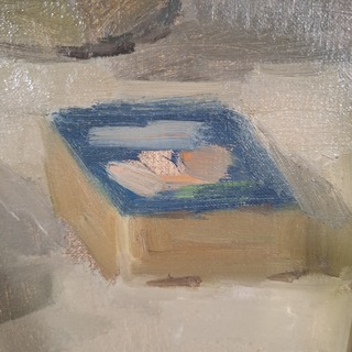 Olieverf schilderij, W.P.M.V. Dinther, Stilleven met appelen en koffie