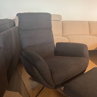 Relaxfauteuil + voetenbank – antraciet stof – manueel verstelbaar – ch