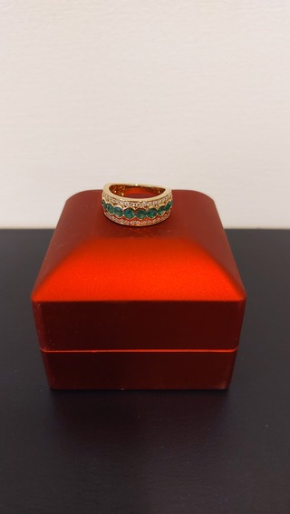 Gouden ring met diamanten en smaragden, Groen / goud