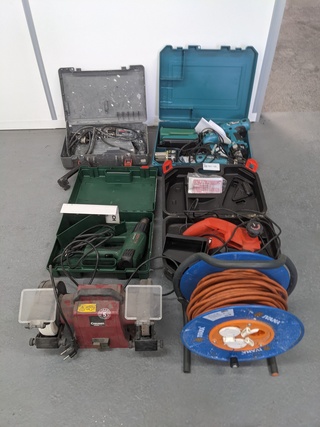 5x Elektrische gereedschap met kabelhaspel o.a. Bosch, Makita