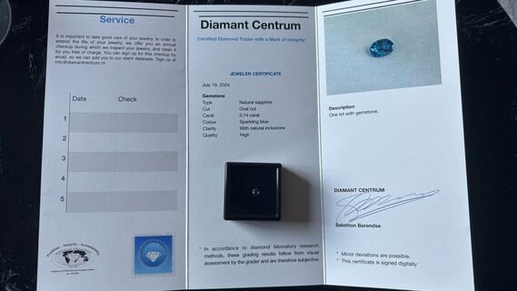 Sapphire 0.74 carat, Sparkling blue