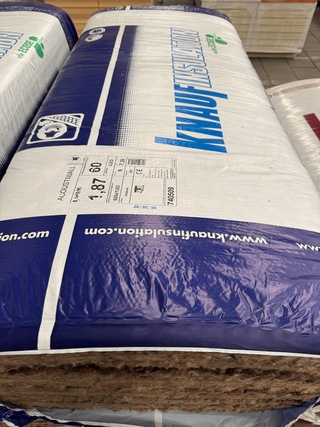 9x Isolatie 1350x600x60mm Rd:1,85 9pl/pak(=7,29m²) Knauf Acoustiwall
