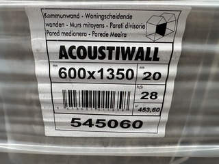 Ca. 14x Isolatie 1350x600x20mm Rd:0,60 20pl/pak(=16,20m²) Knauf Acoust