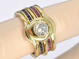 Gouden ring met diamant, robijnen en saffieren