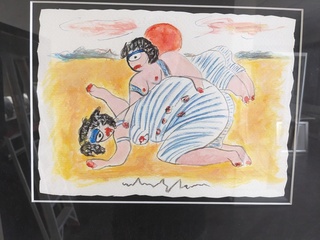 Gouache. titel strandmeisjes, Kunstenaar Anton Heyboer, te dateren 200