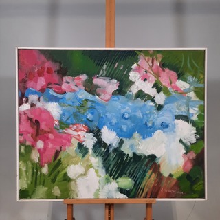 Schilderij, J. Vorkink, Ridderspoor, 1982