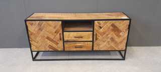 Mango visgraat tv-dressoir , naturel/zwart