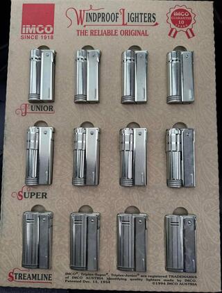 Imco Austria aanstekers collectie met display uit 1956
