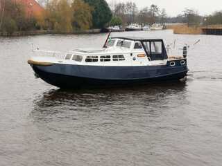 ( Locatie Drachten ) Schouw boot, Miedema, Blauw / wit, 1986