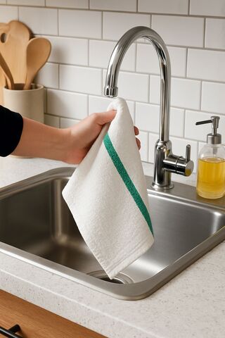 ca.200x Keuken/Vaatdoek – White/Green