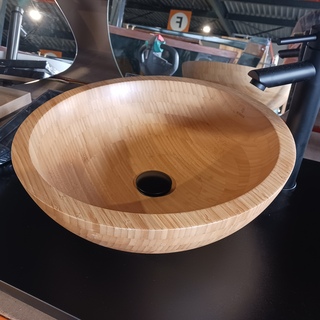 Topblad met waskom, Sapho, Bamboo, Matzwart/hout