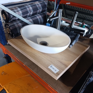 Topblad met waskom, Eiken/matwit
