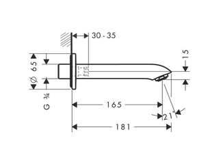 Hansgrohe Metris Badinloop, comfortuitloop 165 mm,Chroom