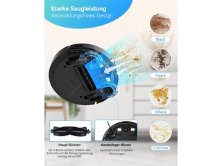 Thamtu Robotstofzuiger, 2500 Pa met WLAN/APP/GoogleAssistent voor hard