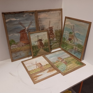 6x Schilderij van verschillende molens, W. Warmer