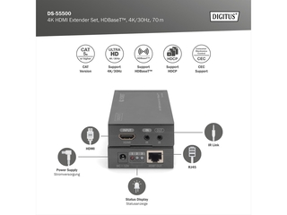 Digitus HDMI extender 4K/30Hz zender & ontvanger HDBaseT HDCP 2.2 bere