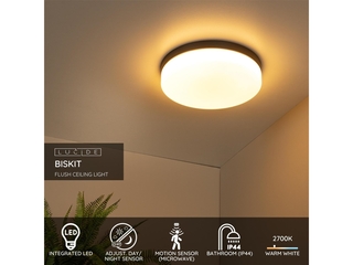Lucide BISKIT Plafonnière Badkamer LED IP44  Beweging & dag/nacht sens