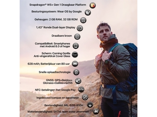 TicwatchPro 5 Android Smartwatch voor heren Snapdragon W5+ Gen 1 Platf