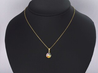 Gouden hanger met diamanten en multicolour saffieren, excl ketting