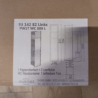 Toilet inbouwnis Evenes, 93 142 82 links  PW1T WC 800 L