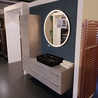 Showroom badkamer opstelling Pelipal, P-Con HPL