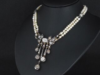 Zeer zeldzaam collier met diamanten en orient parels