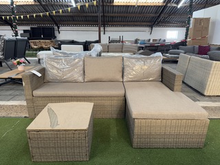 Loungebank met bijzettafel met glasplaat, bruin
