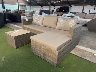 Loungebank met bijzettafel met glasplaat, bruin